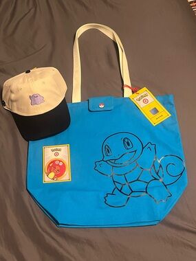 Pokemon Squirtle Blue All-In Tote Bag, Ditto Trainer Cap & Limited Edition Pin
